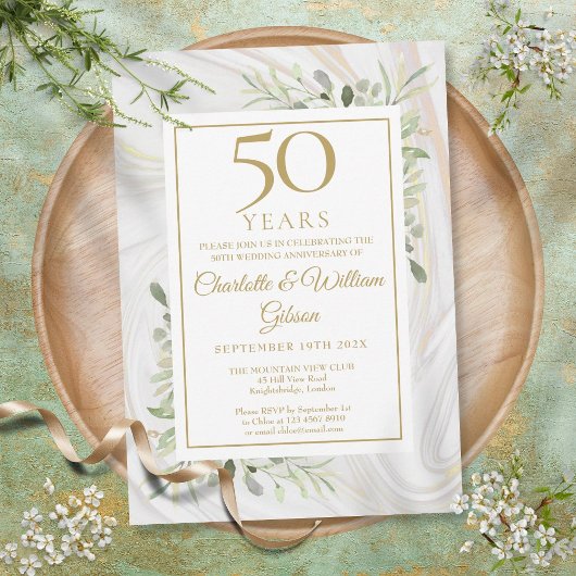 Invitation 50e anniversaire de mariage Rose Gold Marble Green