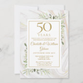 Invitation 50e Anniversaire de Mariage Rose Or Marbre Feuilla (Devant)