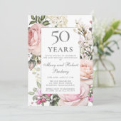 Invitation 50e anniversaire de mariage Rose rose floral (Debout devant)