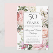 Invitation 50e anniversaire de mariage Rose rose floral (Devant / Derrière)