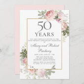 Invitation 50e anniversaire de mariage Rose rose florale (Devant / Derrière)