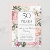 Invitation 50e anniversaire de mariage Rose rose florale (Devant / Derrière)