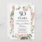 Invitation 50e anniversaire de mariage Rose rose florale (Devant)