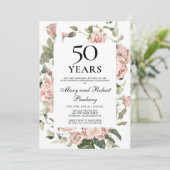 Invitation 50e anniversaire de mariage Rose rose florale (Debout devant)