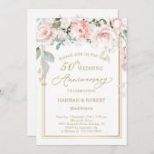 Invitation 50e anniversaire de mariage roses blanc (Devant / Derrière)