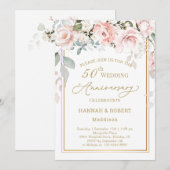 Invitation 50e anniversaire de mariage roses blanc (Devant / Derrière)