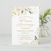 Invitation 50e Anniversaire de Mariage Roses Blanches Feuilla (Debout devant)