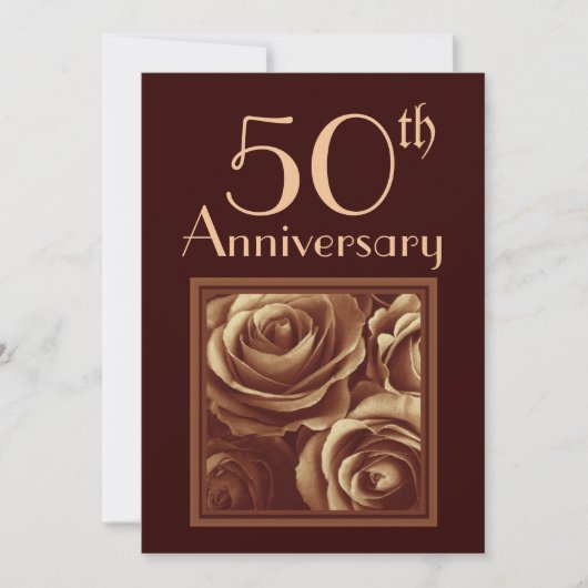 Invitation 50e anniversaire de mariage Roses en OR (Devant)