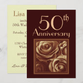 Invitation 50e anniversaire de mariage Roses en OR (Devant / Derrière)