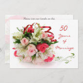 Invitation 50e anniversaire de mariage.  Roses et lys (Devant / Derrière)