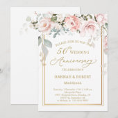 Invitation 50e anniversaire de mariage roses roses (Devant / Derrière)