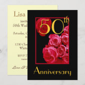 Invitation 50e Anniversaire de Mariage Roses ROUGES (Devant / Derrière)