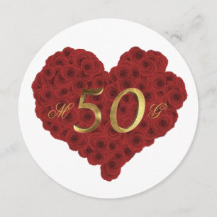 Invitation 50e Anniversaire de Mariage Roses Rouges Cœur Élég