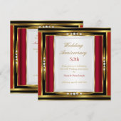 Invitation 50e anniversaire de mariage Rouge Or Noir Diamant  (Devant / Derrière)