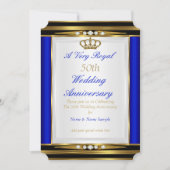 Invitation 50e anniversaire de mariage Royal Bleu Couronne d' (Devant)