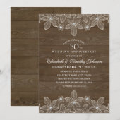 Invitation 50e anniversaire de mariage Rustique Bois Dentelle (Devant / Derrière)