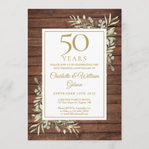Invitation 50e anniversaire de mariage Rustique Bois Verdure