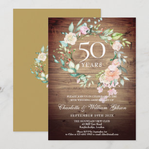 Invitation 50e Anniversaire de Mariage Rustique Roses Floral