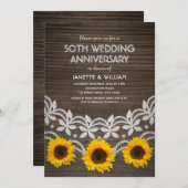 Invitation 50e anniversaire de mariage rustique tournesols de (Devant / Derrière)