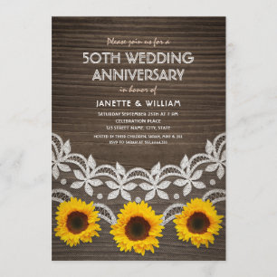Invitation 50e Anniversaire de Mariage Rustique Tournesols De