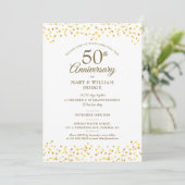 Invitation 50e anniversaire de mariage Souvenirs de cœurs dor (Debout devant)