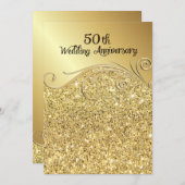 Invitation 50e anniversaire de mariage Sparkle Golden (Devant / Derrière)