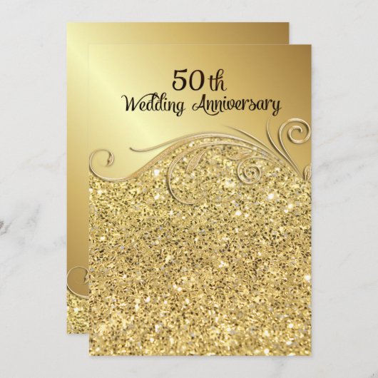 Invitation 50e anniversaire de mariage Sparkle Golden (Devant / Derrière)