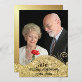 Invitation 50e anniversaire de mariage Sparkle Golden (Devant / Derrière)