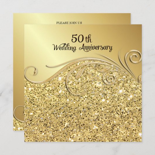 Invitation 50e anniversaire de mariage Sparkle Golden (Devant / Derrière)
