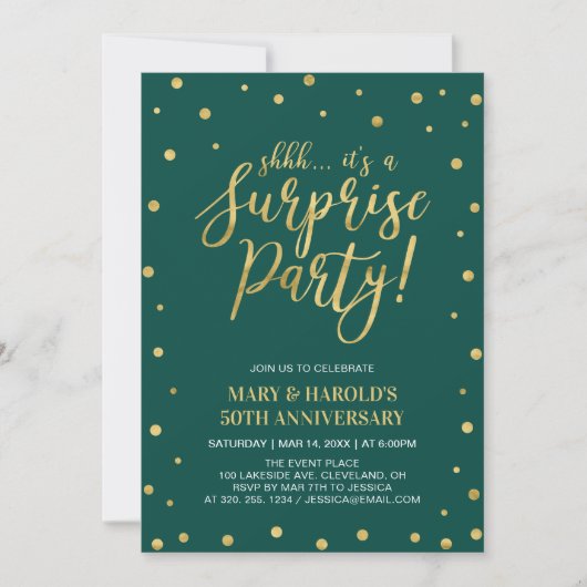 Invitation 50e anniversaire de mariage surprise Vert & Or (Devant)