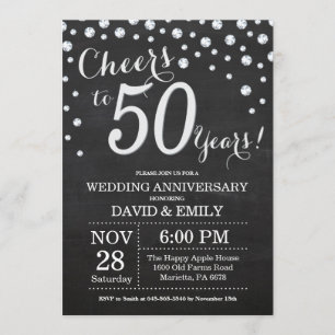 Invitation 50e anniversaire de mariage tableau noir argent
