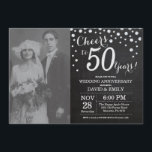 Invitation 50e anniversaire de mariage tableau noir argent<br><div class="desc">50e anniversaire de mariage avec photo personnalisée. Invitation tableau noir et argent. Cinquantième anniversaire de mariage. Fond diamant pailleté tableau noir et argent. Confettis argentés. Anniversaire adulte. Fête d'anniversaire homme ou femme. Pour une personnalisation plus poussée, veuillez cliquer sur le bouton "Personnaliser" et utiliser notre outil de conception pour modifier...</div>