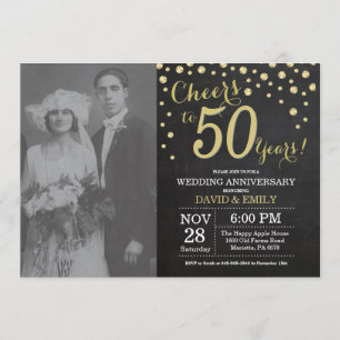 Invitation 50e anniversaire de mariage tableau noir et or