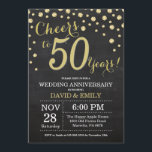 Invitation 50e anniversaire de mariage tableau noir et or<br><div class="desc">Carton d'invitation pour les 50 ans de mariage avec fond de tableau noir et or. Cinquantième anniversaire de mariage. Fond de diamants pailletés or et tableau noir. Confettis dorés. Anniversaire adulte. Fête d'anniversaire pour homme ou femme. Pour une personnalisation supplémentaire, veuillez cliquer sur le bouton "Personnaliser" et utiliser notre outil...</div>