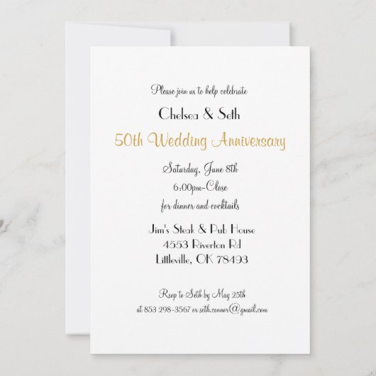 Invitation 50e anniversaire de mariage | Texte DIY (Dos)