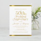 Invitation 50e anniversaire de Mariage Typographie de l'or bl (Debout devant)