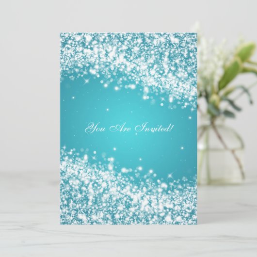 Invitation 50e anniversaire de mariage vague bleue scintillan (Debout devant)