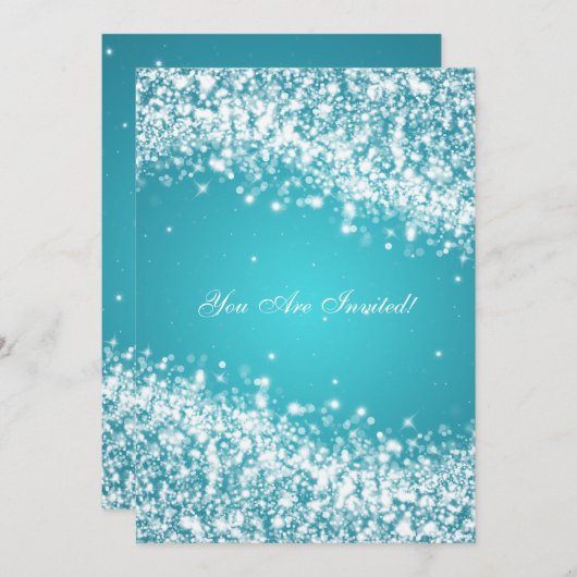 Invitation 50e anniversaire de mariage vague bleue scintillan (Devant / Derrière)