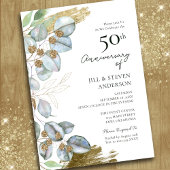 Invitation 50e anniversaire de mariage végétation eucalyptus 