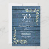 Invitation 50e anniversaire de mariage Verdure Bleu Bois rust (Devant)
