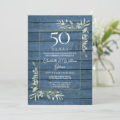 Invitation 50e anniversaire de mariage Verdure Bleu Bois rust (Debout devant)