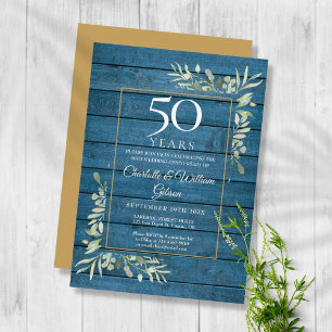 Invitation 50e anniversaire de mariage Verdure Bleu Bois rust