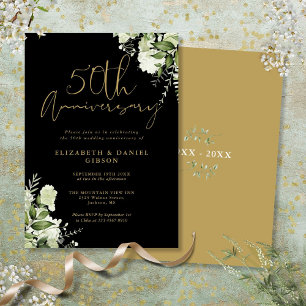 Invitation 50e anniversaire de mariage verdure noir et or