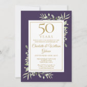 Invitation 50e anniversaire de mariage Verdure Violet Et Or (Devant)