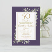 Invitation 50e anniversaire de mariage Verdure Violet Et Or (Debout devant)
