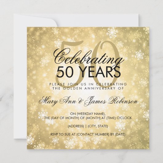 Invitation 50e anniversaire de mariage Winter Wonderland Or (Devant)