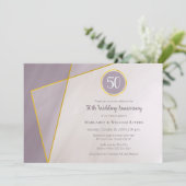 Invitation 50e anniversaire de naissance prune mat cadre or (Debout devant)