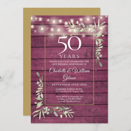 Invitation 50e Anniversaire de verdure Éclairage à cordes Boi (Devant / Derrière)