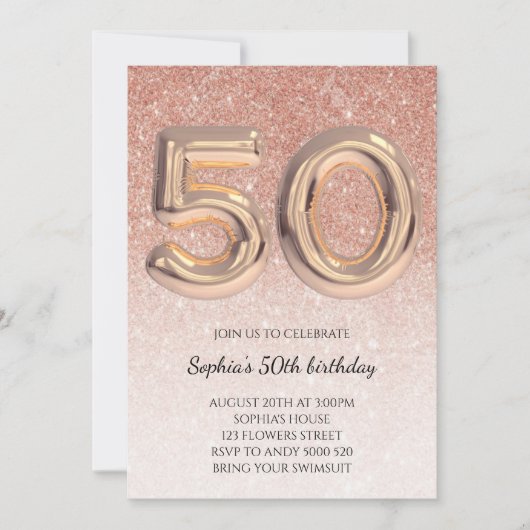 Invitation 50e anniversaire des femmes Rose Parties scintilla (Devant)