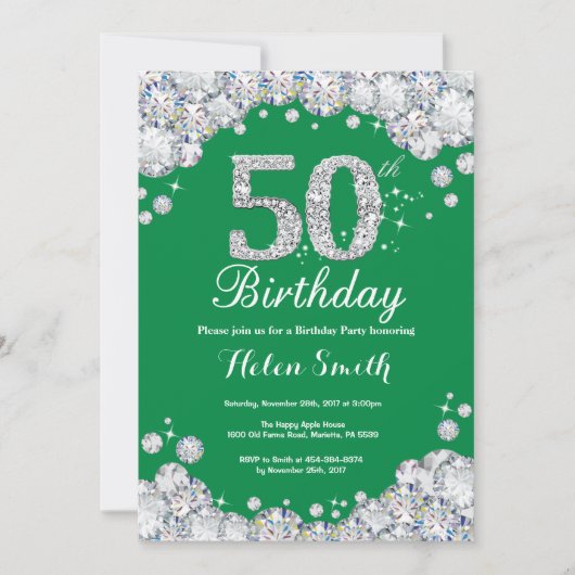 Invitation 50e anniversaire Diamant vert et argent (Devant)